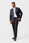 Double-breasted navy pinstripe suit
