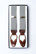Ash Grey Dot Leather-End Suspenders